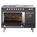 ILVE Professional Plus II 48-inch Propane Gas Dual Fuel Range with 5 Burners, Griddle, & French Top with Triple Glass Door Oven in Matte Graphite (UP48FSWMPMGLP)