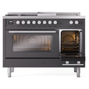 ILVE Professional Plus II 48-inch Propane Gas Dual Fuel Range with 5 Burners, Griddle, & French Top with Triple Glass Door Oven in Matte Graphite (UP48FSWMPMGLP)