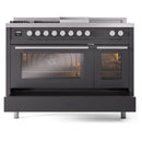 ILVE Professional Plus II 48-inch Natural Gas Dual Fuel Range with 5 Burners, Griddle, & French Top with Triple Glass Door Oven in Matte Graphite (UP48FSWMPMG)