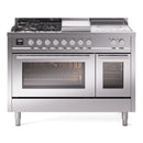 ILVE Professional Plus II 48-inch Natural Gas Dual Fuel Range with 5 Burners, Griddle, & French Top with Triple Glass Door Oven in Stainless Steel (UP48FSWMPSS)