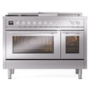 ILVE Professional Plus II 48-inch Natural Gas Dual Fuel Range with 5 Burners, Griddle, & French Top with Triple Glass Door Oven in Stainless Steel (UP48FSWMPSS)