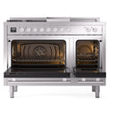 ILVE Professional Plus II 48-inch Natural Gas Dual Fuel Range with 5 Burners, Griddle, & French Top with Triple Glass Door Oven in Stainless Steel (UP48FSWMPSS)