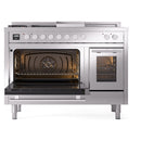 ILVE Professional Plus II 48-inch Natural Gas Dual Fuel Range with 5 Burners, Griddle, & French Top with Triple Glass Door Oven in Stainless Steel (UP48FSWMPSS)