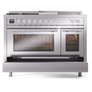ILVE Professional Plus II 48-inch Natural Gas Dual Fuel Range with 5 Burners, Griddle, & French Top with Triple Glass Door Oven in Stainless Steel (UP48FSWMPSS)