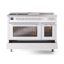 ILVE Professional Plus II 48-inch Natural Gas Dual Fuel Range with 5 Burners, Griddle, & French Top with Triple Glass Door Oven in White (UP48FSWMPWH)