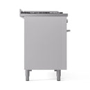 ILVE Professional Plus II 48-inch Natural Gas Dual Fuel Range with 5 Burners, Griddle, & French Top with Triple Glass Door Oven in White (UP48FSWMPWH)