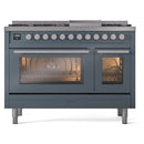 ILVE 48-Inch Professional Plus II Freestanding Propane Gas Dual Fuel Range with 8 Sealed Burner in Blue Grey (UP48FWMPBGLP)