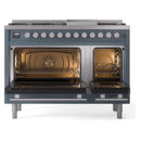 ILVE 48-Inch Professional Plus II Freestanding Propane Gas Dual Fuel Range with 8 Sealed Burner in Blue Grey (UP48FWMPBGLP)