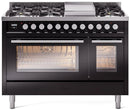 ILVE 48-Inch Professional Plus II Freestanding Propane Gas Dual Fuel Range with 8 Sealed Burner in Glossy Black (UP48FWMPBKLP)