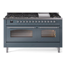 ILVE Nostalgie II 60-Inch Freestanding Natural Gas Dual Fuel Range in Blue Grey with Chrome Trim (UP60FNMPBGC)