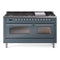 ILVE Nostalgie II 60-Inch Freestanding Natural Gas Dual Fuel Range in Blue Grey with Chrome Trim (UP60FNMPBGC)