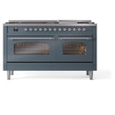 ILVE Nostalgie II 60-Inch Dual Fuel Freestanding Range in Blue Grey with Chrome Trim (UP60FNMPBGCLP)
