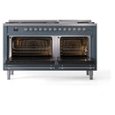 ILVE Nostalgie II 60-Inch Freestanding Natural Gas Dual Fuel Range in Blue Grey with Chrome Trim (UP60FNMPBGC)