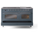 ILVE Nostalgie II 60-Inch Dual Fuel Freestanding Range in Blue Grey with Chrome Trim (UP60FNMPBGCLP)