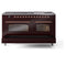ILVE 60-Inch Nostalgie II Propane Gas Dual Fuel Range with 9 Burners, Griddle and Triple Glass Door Oven in Burgundy with Copper Trim (UP60FNMPBUPLP)