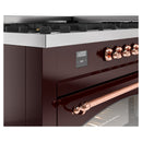 ILVE 60-Inch Nostalgie II Propane Gas Dual Fuel Range with 9 Burners, Griddle and Triple Glass Door Oven in Burgundy with Copper Trim (UP60FNMPBUPLP)