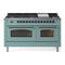 ILVE 60-Inch Nostalgie II Natural Gas Dual Fuel Range with 9 Burners, Griddle and Triple Glass Door Oven in Mediterranean Mint with Burnished Bronze Trim (UP60FNMPMMB)