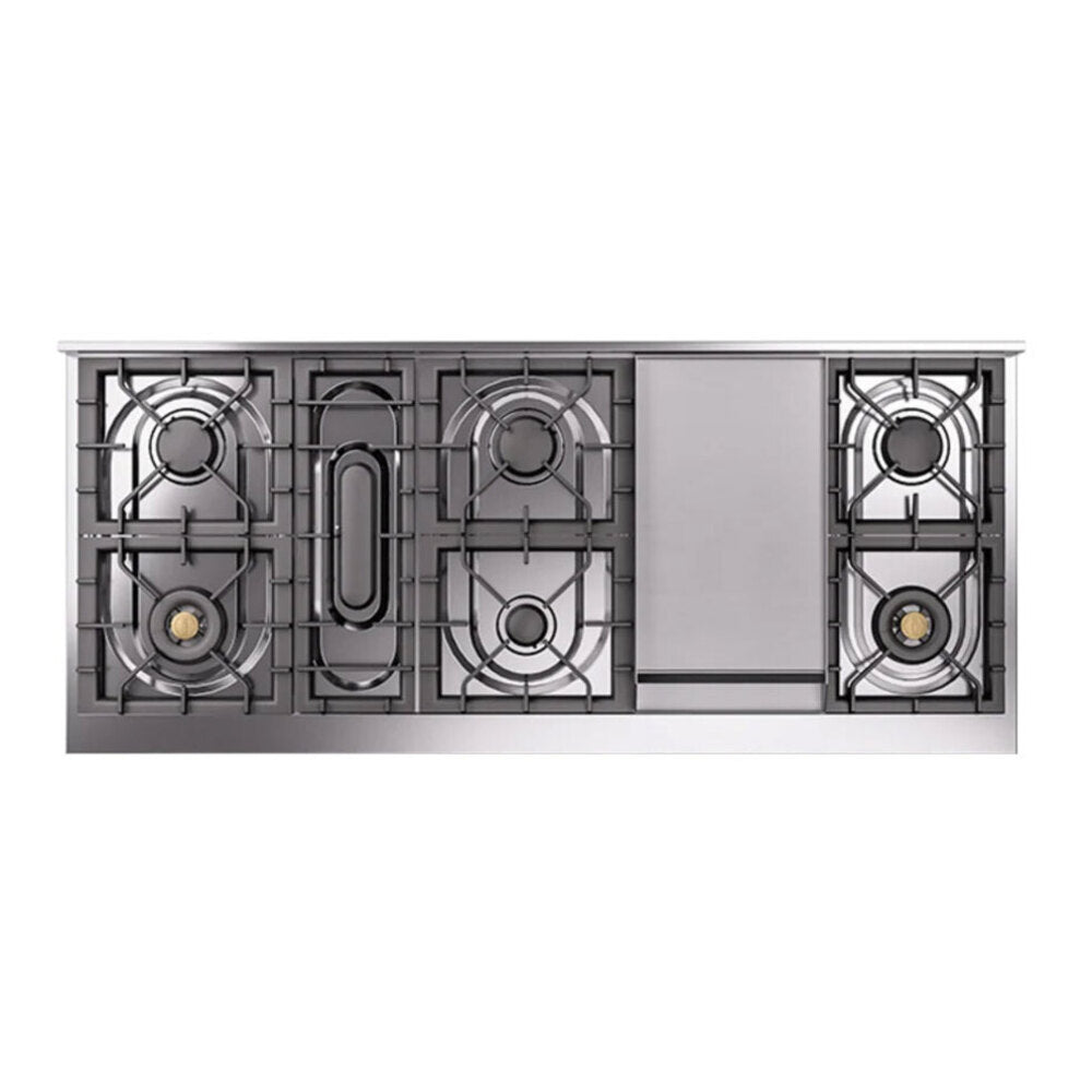ILVE Nostalgie II 60-Inch Freestanding Propane Gas Dual Fuel Range in Mediterranean Mint with Brass Trim (UP60FNMPMMGLP)