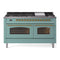 ILVE Nostalgie II 60-Inch Freestanding Propane Gas Dual Fuel Range in Mediterranean Mint with Brass Trim (UP60FNMPMMGLP)