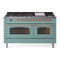 ILVE 60-Inch Nostalgie II Propane Gas Dual Fuel Range with 9 Burners, Griddle and Triple Glass Door Oven in Mediterranean Mint with Copper Trim (UP60FNMPMMPLP)
