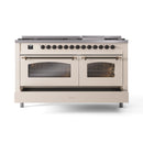ILVE 60-Inch Nostalgie II Propane Gas Dual Fuel Range with 9 Burners, Griddle and Triple Glass Door Oven in Antique White with Bronze Trim (UP60FNMPAWBLP)