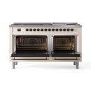 ILVE 60-Inch Nostalgie II Propane Gas Dual Fuel Range with 9 Burners, Griddle and Triple Glass Door Oven in Antique White with Bronze Trim (UP60FNMPAWBLP)