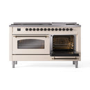 ILVE 60-Inch Nostalgie II Propane Gas Dual Fuel Range with 9 Burners, Griddle and Triple Glass Door Oven in Antique White with Bronze Trim (UP60FNMPAWBLP)