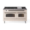 ILVE 60-Inch Nostalgie II Propane Gas Dual Fuel Range with 9 Burners, Griddle and Triple Glass Door Oven in Antique White with Bronze Trim (UP60FNMPAWBLP)