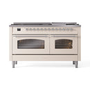 ILVE 60-Inch Nostalgie II Propane Gas Dual Fuel Range with 9 Burners, Griddle and Triple Glass Door Oven in Antique White with Chrome Trim (UP60FNMPAWCLP)