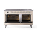 ILVE 60-Inch Nostalgie II Propane Gas Dual Fuel Range with 9 Burners, Griddle and Triple Glass Door Oven in Antique White with Chrome Trim (UP60FNMPAWCLP)
