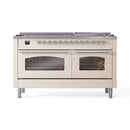 ILVE 60-Inch Nostalgie II Propane Gas Dual Fuel Range with 9 Burners, Griddle and Triple Glass Door Oven in Antique White with Chrome Trim (UP60FNMPAWCLP)