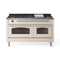 ILVE 60-Inch Nostalgie II Propane Gas Dual Fuel Range with 9 Burners, Griddle and Triple Glass Door Oven in Antique White with Chrome Trim (UP60FNMPAWCLP)