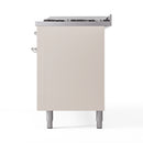 ILVE 60-Inch Nostalgie II Natural Gas Dual Fuel Range with 9 Burners, Griddle and Triple Glass Door Oven in Antique White with Chrome Trim (UP60FNMPAWC)