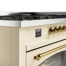 ILVE 60-Inch Nostalgie II Natural Gas Dual Fuel Range with 9 Burners, Griddle and Triple Glass Door Oven in Antique White with Brass Trim (UP60FNMPAWG)