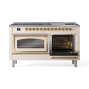 ILVE 60-Inch Nostalgie II Noblesse Propane Gas Dual Fuel Range with 9 Sealed Burners, Griddle, Triple Glass Door Oven in Antique White with Brass Trim (UN60FNMPAWGLP)