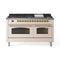 ILVE 60-Inch Nostalgie II Propane Gas Dual Fuel Range with 9 Burners, Griddle and Triple Glass Door Oven in Antique White with Brass Trim (UP60FNMPAWGLP)