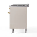 ILVE 60-Inch Nostalgie II Natural Gas Dual Fuel Range with 9 Burners, Griddle and Triple Glass Door Oven in Antique White with Brass Trim (UP60FNMPAWG)
