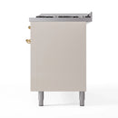 ILVE 60-Inch Nostalgie II Propane Gas Dual Fuel Range with 9 Burners, Griddle and Triple Glass Door Oven in Antique White with Brass Trim (UP60FNMPAWGLP)