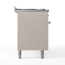 ILVE 60-Inch Nostalgie II Natural Gas Dual Fuel Range with 9 Burners, Griddle and Triple Glass Door Oven in Antique White with Brass Trim (UP60FNMPAWG)