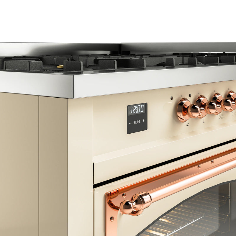 ILVE 60-Inch Nostalgie II Noblesse Dual Fuel Range with 9 Sealed Burners, Griddle, Triple Glass Door Oven in Antique White with Copper Trim (UN60FNMPAWP)