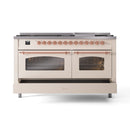 ILVE 60-Inch Nostalgie II Propane Gas Dual Fuel Range with 9 Burners, Griddle and Triple Glass Door Oven in Antique White with Copper Trim (UP60FNMPAWPLP)