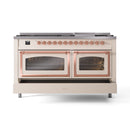 ILVE 60-Inch Nostalgie II Noblesse Natural Gas Dual Fuel Range   in Antique White with Copper Trim (UN60FNMPAWP)