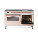 ILVE 60-Inch Nostalgie II Noblesse Natural Gas Dual Fuel Range   in Antique White with Copper Trim (UN60FNMPAWP)