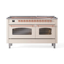 ILVE 60-Inch Nostalgie II Natural Gas Dual Fuel Range with 9 Burners, Griddle and Triple Glass Door Oven in Antique White with Copper Trim (UP60FNMPAWP)