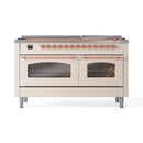 ILVE 60-Inch Nostalgie II Propane Gas Dual Fuel Range with 9 Burners, Griddle and Triple Glass Door Oven in Antique White with Copper Trim (UP60FNMPAWPLP)