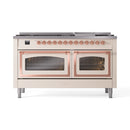 ILVE 60-Inch Nostalgie II Noblesse Natural Gas Dual Fuel Range   in Antique White with Copper Trim (UN60FNMPAWP)