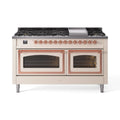 ILVE 60-Inch Nostalgie II Noblesse Natural Gas Dual Fuel Range   in Antique White with Copper Trim (UN60FNMPAWP)