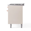 ILVE 60-Inch Nostalgie II Natural Gas Dual Fuel Range with 9 Burners, Griddle and Triple Glass Door Oven in Antique White with Copper Trim (UP60FNMPAWP)