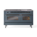 ILVE 60-Inch Nostalgie II Propane Gas Dual Fuel Range with 9 Burners, Griddle and Triple Glass Door Oven in Blue Grey with Bronze Trim (UP60FNMPBGBLP)