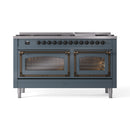 ILVE 60-Inch Nostalgie II Noblesse Natural Gas Dual Fuel Range   in Blue Grey with Bronze Trim (UN60FNMPBGB)